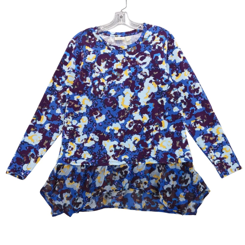 LOLO Lounge  Floral Print Long Sleeve Tunic Top Chiffon Hem ‎ - Size S